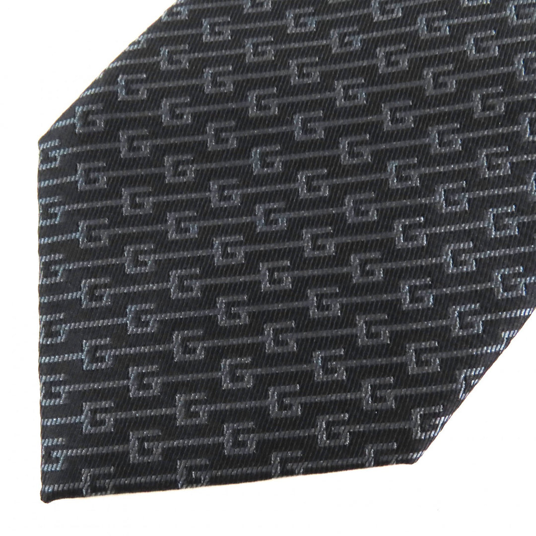 極美品△GUCCI グッチ シルク100% Gロゴ レジメンタルストライプ ネクタイ 剣先7cm ダークブラウン グレー 148×7cm 伊製 正規品　メンズ