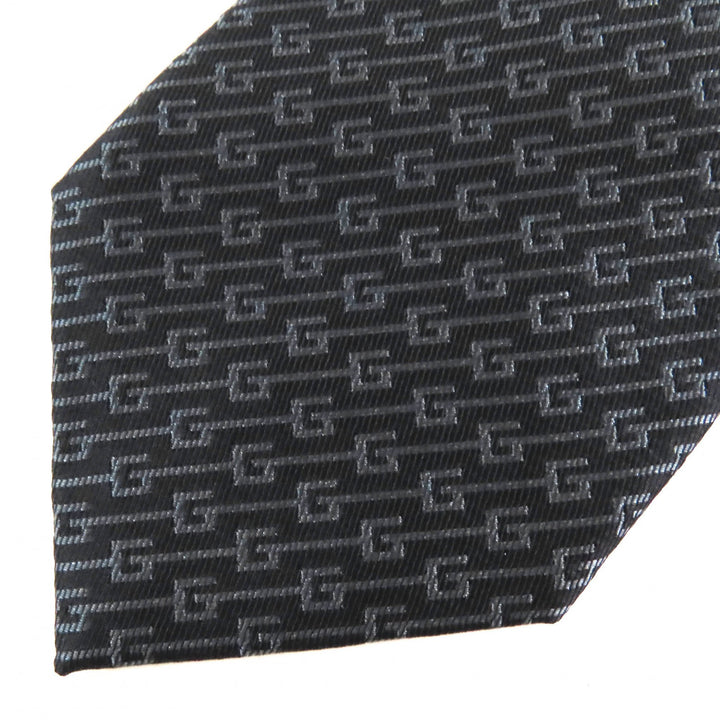 極美品△GUCCI グッチ シルク100% Gロゴ レジメンタルストライプ ネクタイ 剣先7cm ダークブラウン グレー 148×7cm 伊製 正規品　メンズ