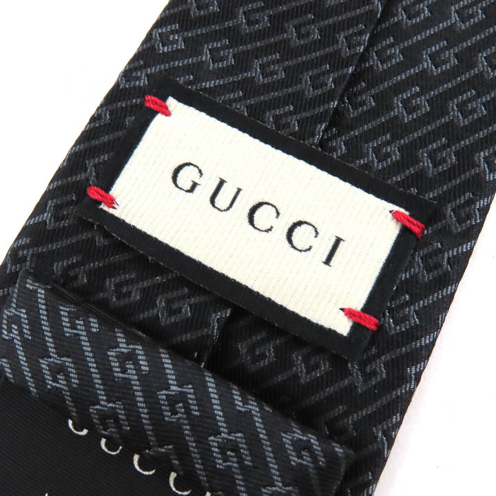 極美品△GUCCI グッチ シルク100% Gロゴ レジメンタルストライプ ネクタイ 剣先7cm ダークブラウン グレー 148×7cm 伊製 正規品　メンズ