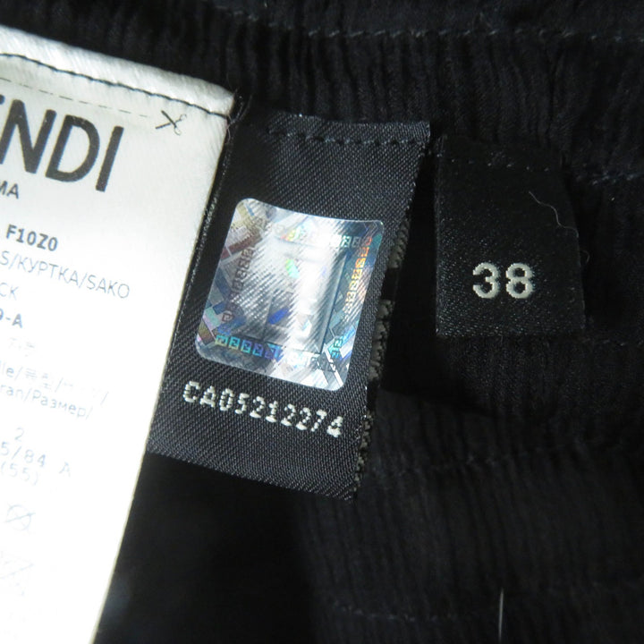 極美品◎FENDI フェンディ 2017年製 FNE04C ミンク シルク ロゴボタン ストール付き 2WAY ノーカラージャケット ブラック ベージュ 38