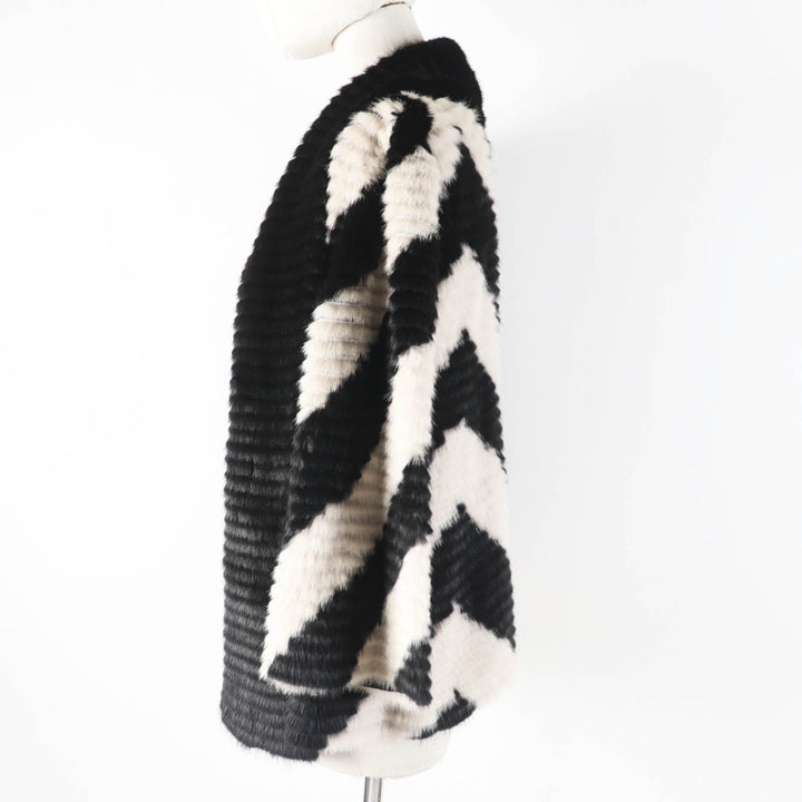 極美品◎FENDI フェンディ 2017年製 FNE04C ミンク シルク ロゴボタン ストール付き 2WAY ノーカラージャケット ブラック ベージュ 38