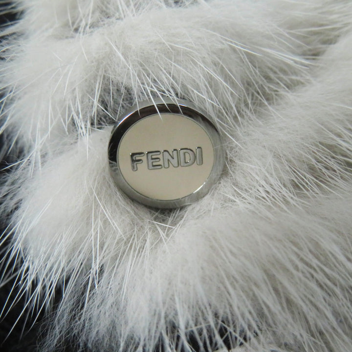 極美品◎FENDI フェンディ 2017年製 FNE04C ミンク シルク ロゴボタン ストール付き 2WAY ノーカラージャケット ブラック ベージュ 38