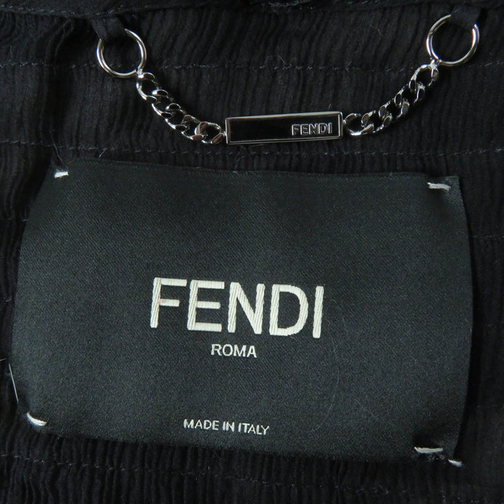極美品◎FENDI フェンディ 2017年製 FNE04C ミンク シルク ロゴボタン ストール付き 2WAY ノーカラージャケット ブラック ベージュ 38