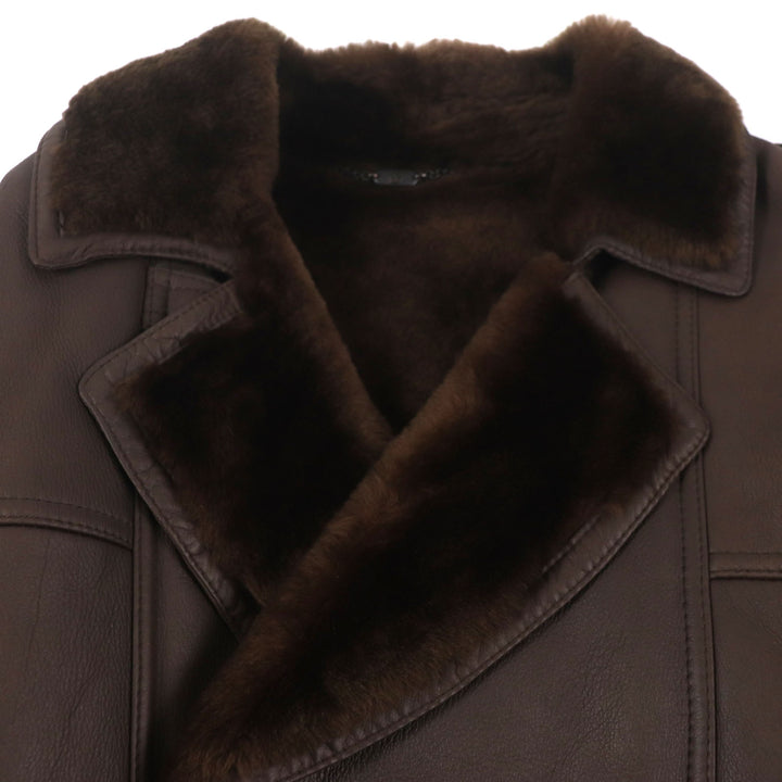 良品▼Nazareno Gabrielli ナザレノガブリエリ shearling 肉厚 ダブルブレスト ムートンコート ダークブラウン 50 イタリア製 メンズ