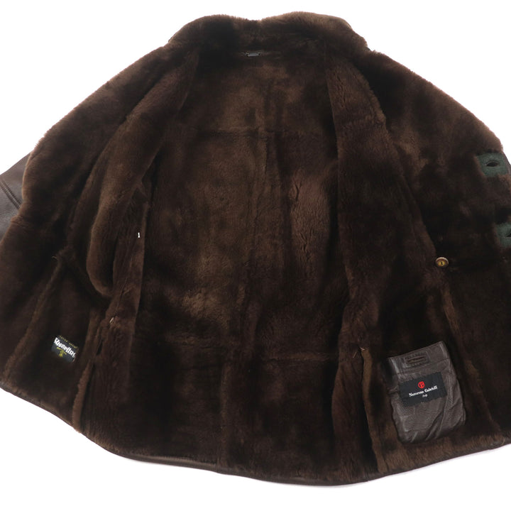 良品▼Nazareno Gabrielli ナザレノガブリエリ shearling 肉厚 ダブルブレスト ムートンコート ダークブラウン 50 イタリア製 メンズ