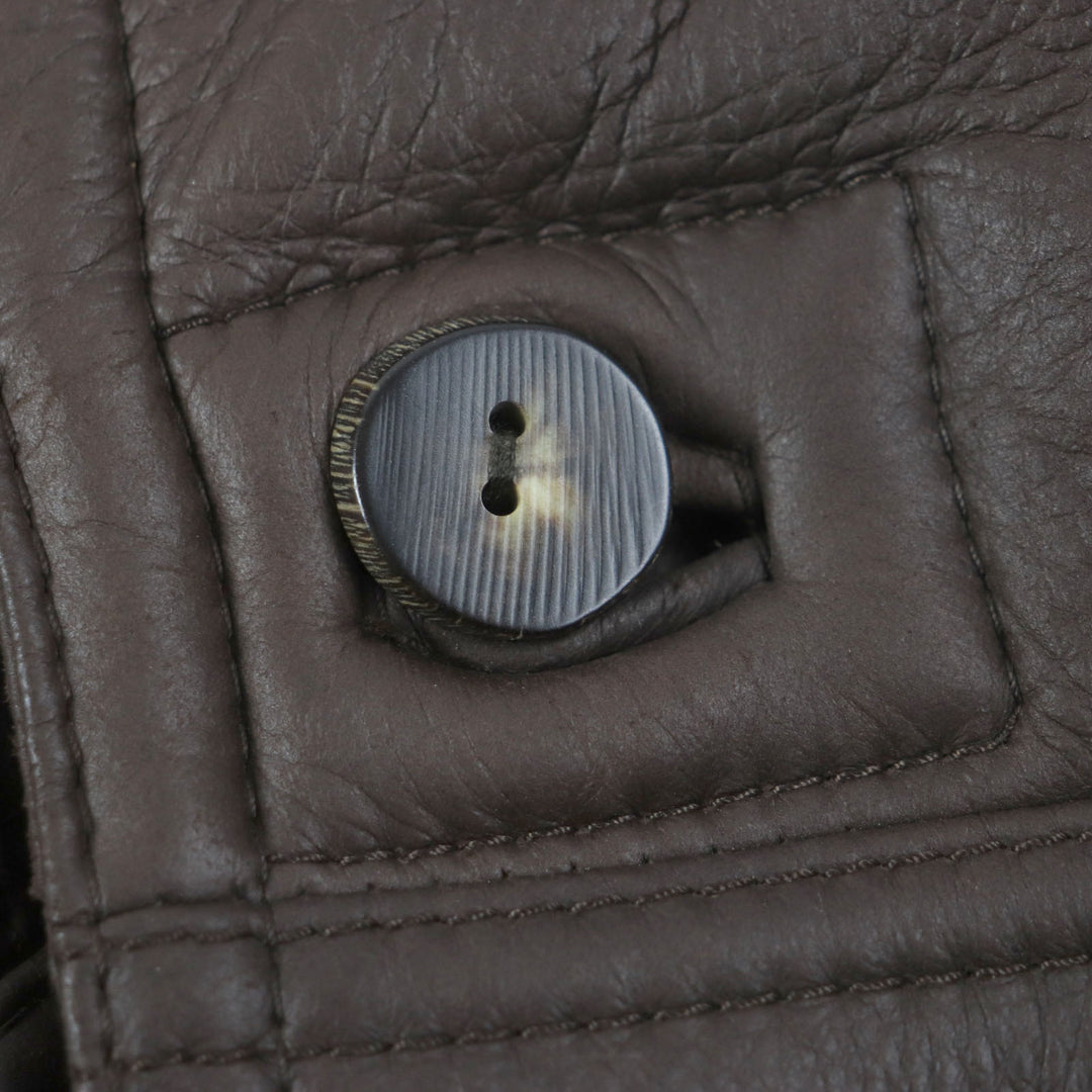良品▼Nazareno Gabrielli ナザレノガブリエリ shearling 肉厚 ダブルブレスト ムートンコート ダークブラウン 50 イタリア製 メンズ