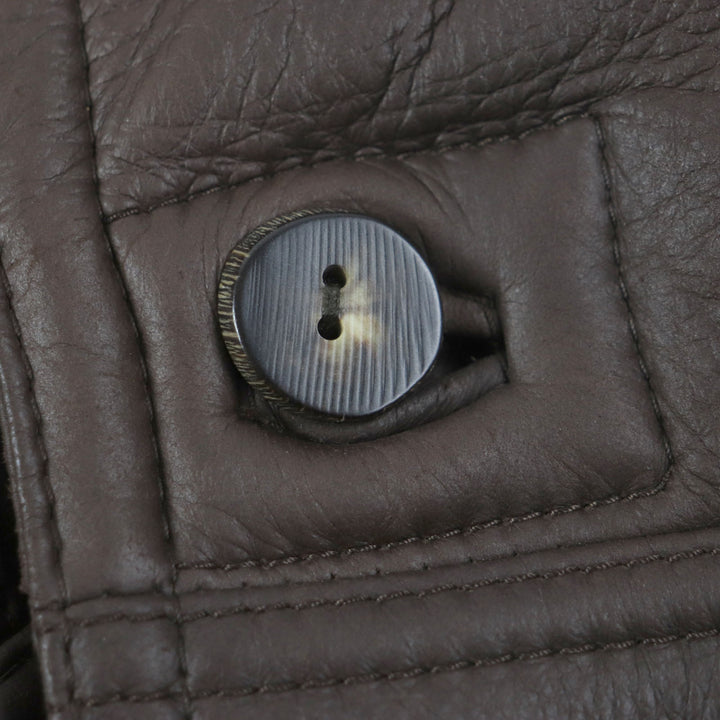 良品▼Nazareno Gabrielli ナザレノガブリエリ shearling 肉厚 ダブルブレスト ムートンコート ダークブラウン 50 イタリア製 メンズ