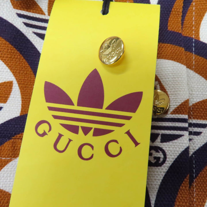 未使用品☆GUCCI×adidas グッチ×アディダス 703002 トレフォイル ロゴ総柄 半袖シャツ オレンジ系 36 イタリア製 正規品 レディース