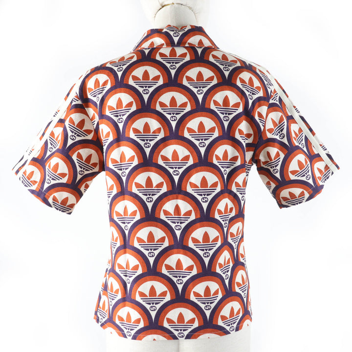 未使用品☆GUCCI×adidas グッチ×アディダス 703002 トレフォイル ロゴ総柄 半袖シャツ オレンジ系 36 イタリア製 正規品 レディース
