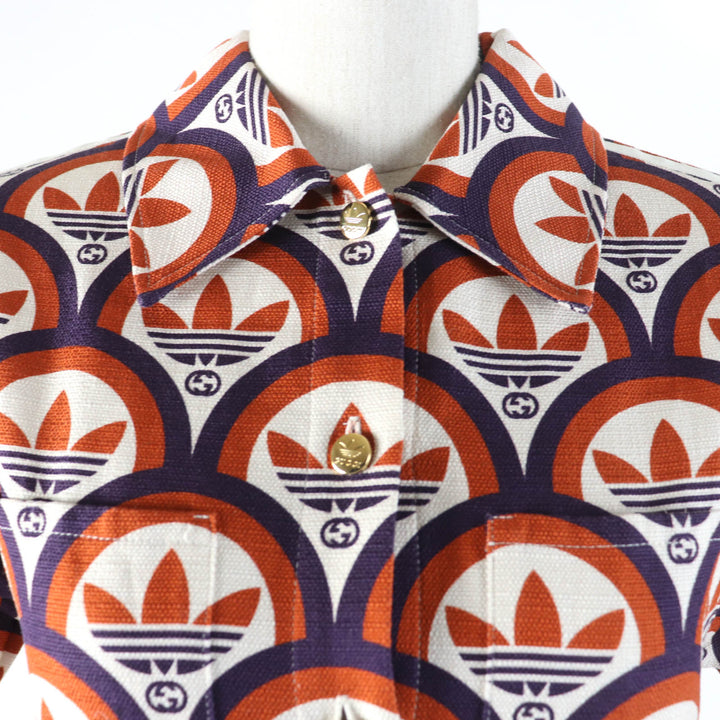 未使用品☆GUCCI×adidas グッチ×アディダス 703002 トレフォイル ロゴ総柄 半袖シャツ オレンジ系 36 イタリア製 正規品 レディース