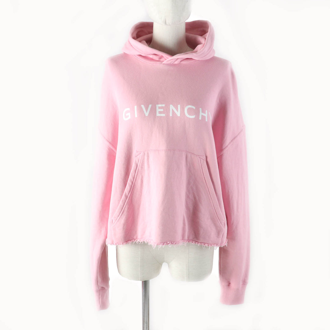 極美品★GIVENCHY ジバンシィ BWJ03M3YAC ブランドロゴ クロップドフーディー コットン100% カットオフ プルオーバー パーカー ピンク XS