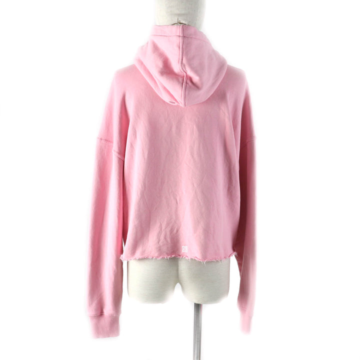 極美品★GIVENCHY ジバンシィ BWJ03M3YAC ブランドロゴ クロップドフーディー コットン100% カットオフ プルオーバー パーカー ピンク XS