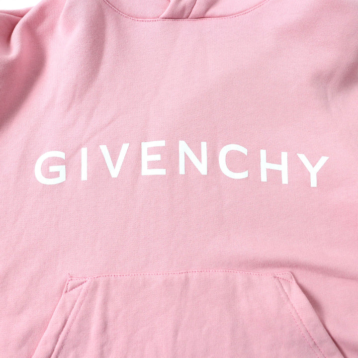 極美品★GIVENCHY ジバンシィ BWJ03M3YAC ブランドロゴ クロップドフーディー コットン100% カットオフ プルオーバー パーカー ピンク XS