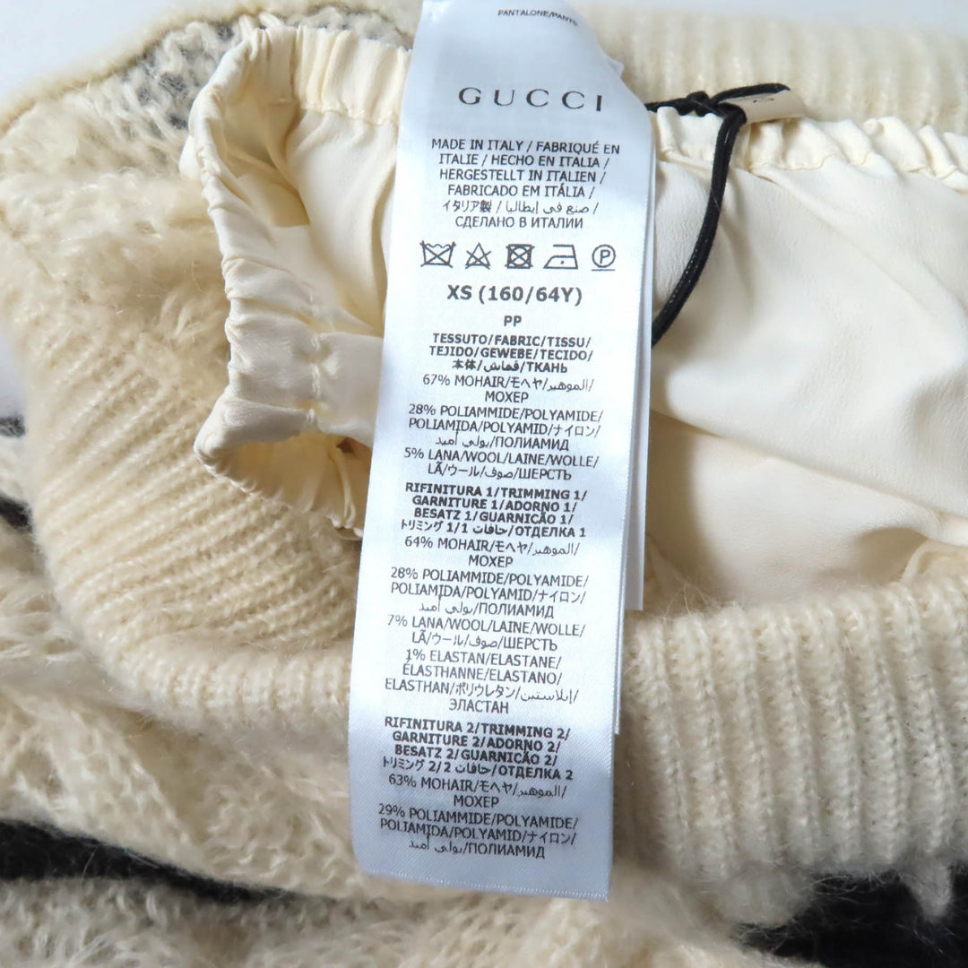 未使用品★GUCCI×adidas グッチ×アディダス 721504 トレフォイル スリーストライプス モヘア ニットパンツ アイボリー ブラック XS