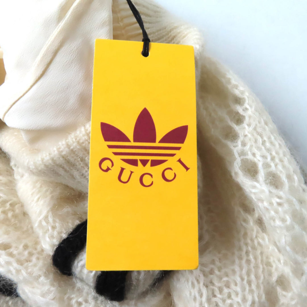 未使用品★GUCCI×adidas グッチ×アディダス 721504 トレフォイル スリーストライプス モヘア ニットパンツ アイボリー ブラック XS