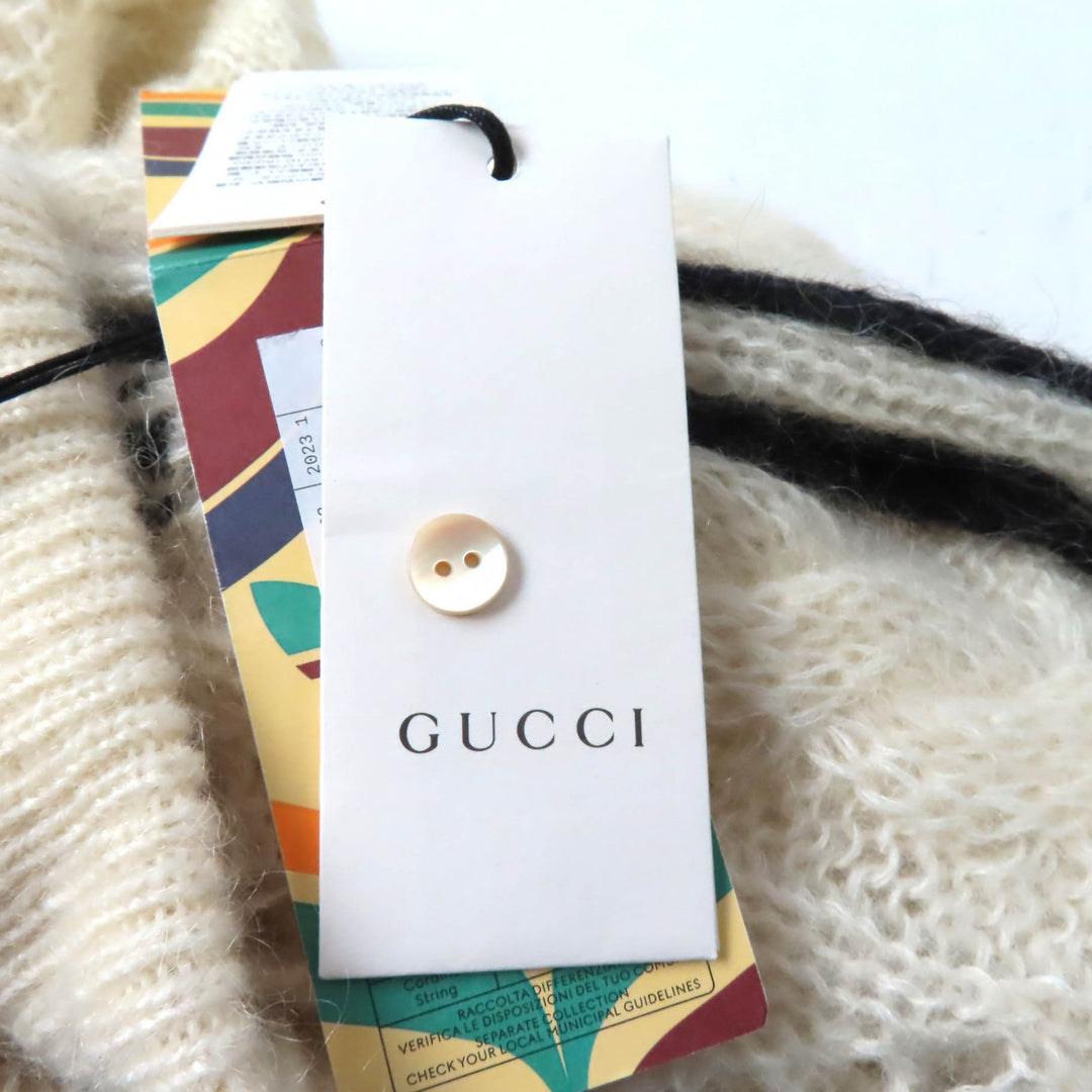 未使用品★GUCCI×adidas グッチ×アディダス 721504 トレフォイル スリーストライプス モヘア ニットパンツ アイボリー ブラック XS