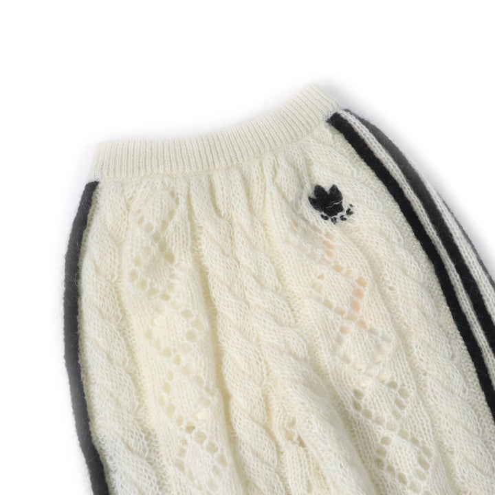 未使用品★GUCCI×adidas グッチ×アディダス 721504 トレフォイル スリーストライプス モヘア ニットパンツ アイボリー ブラック XS
