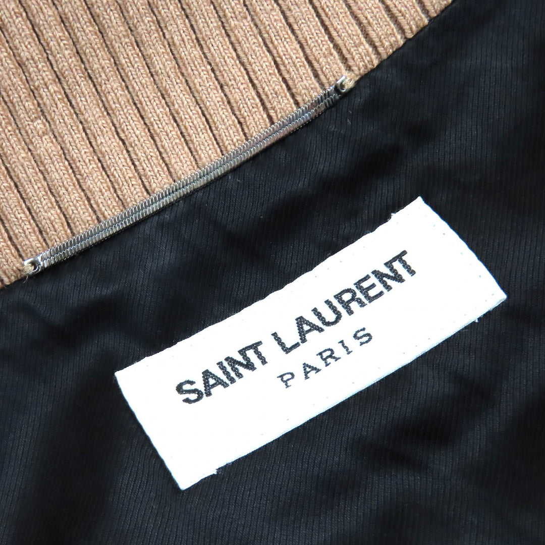 美品△SAINT LAURENT PARIS サンローランパリ 643883 テディ 中綿 ボンバージャケット スタジャン ゴールド ブラック 46 伊製 正規品