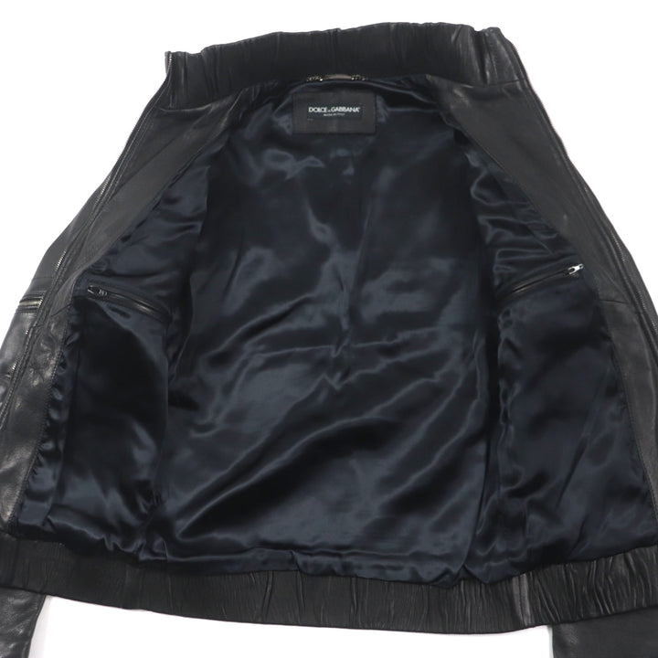 美品▼DOLCE&amp;GABBANA ドルチェ＆ガッバーナ ラムレザー 黒タグ マルチポケット ZIPUP ブルゾン ライダースジャケット 44 正規品 メンズ