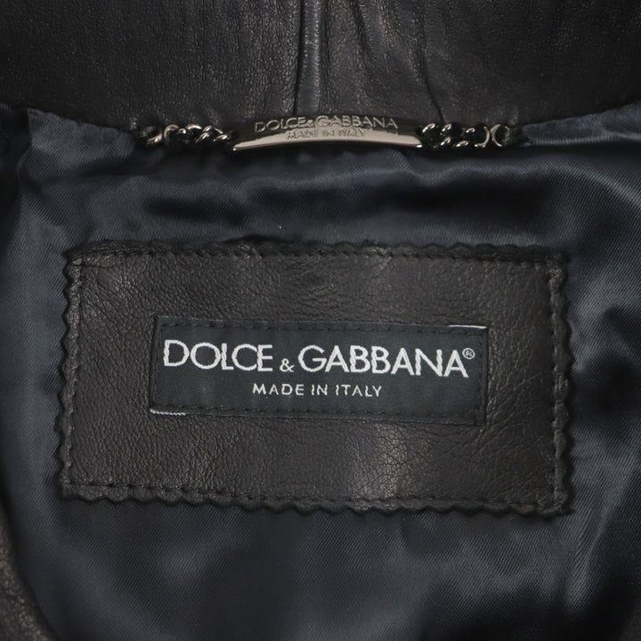 美品▼DOLCE&amp;GABBANA ドルチェ＆ガッバーナ ラムレザー 黒タグ マルチポケット ZIPUP ブルゾン ライダースジャケット 44 正規品 メンズ