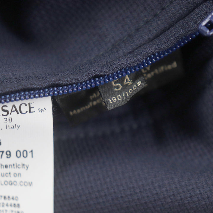 極美品▼VERSACE ヴェルサーチ 2017年製 ウール70% 比翼仕立て ロゴ入りボタン 薄手 ステンカラーコート ネイビー 54 イタリア製 メンズ