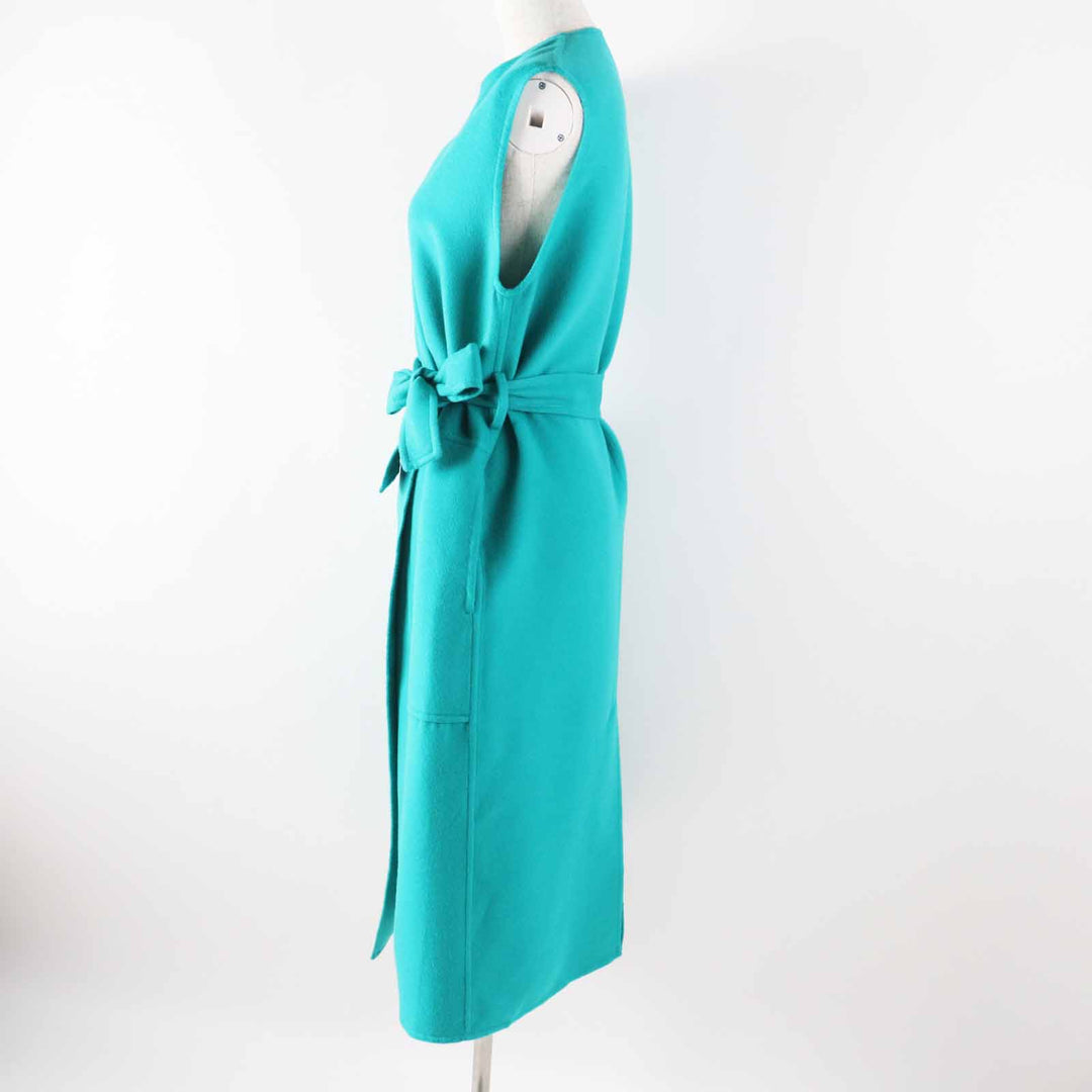 未使用品◎HERMES エルメス 24SS 4E0177DC カシミヤ100％ セリエボタン ベルトラップ ロングジレ／ベスト 緑 34 ハンガー・ガーメント付
