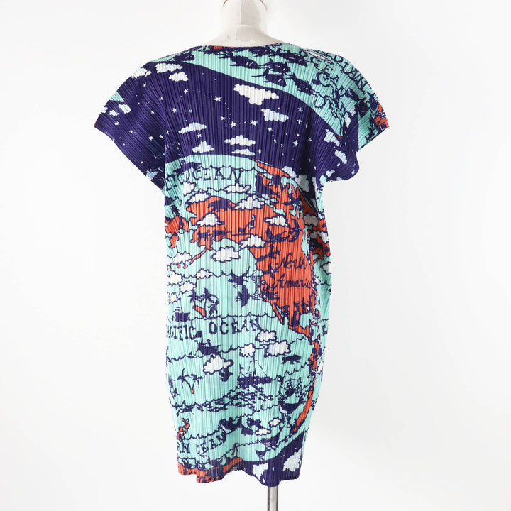 極美品◎PLEATS PLEASE プリーツプリーズ イッセイミヤケ PP23-JT607 World Map Ocean 世界地図 ワンピース マルチ 3 日本製 正規品
