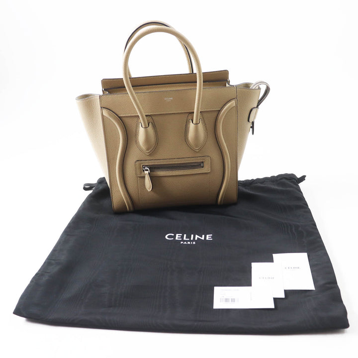 極美品◎CELINE セリーヌ 18979 ラゲージ マイクロ ショッパー デューン ドラムドカーフスキン ハンドバッグ 保存袋付 伊製 定価462000円