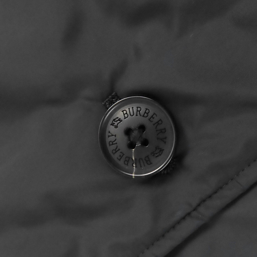美品△BURBERRY BLACK LABEL バーバリーブラックレーベル 裏地チェック柄 ニット使い 中綿入り フーデッド ロング コート 黒 L 正規品