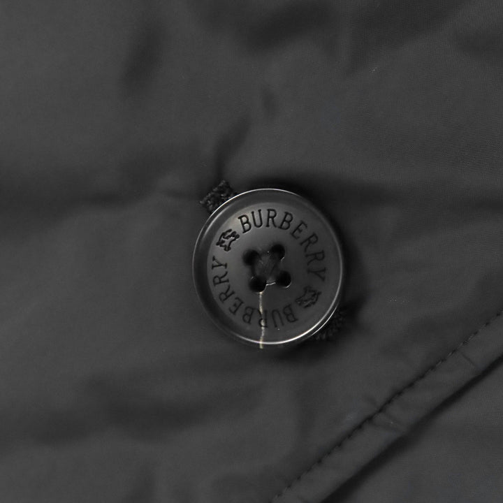 美品△BURBERRY BLACK LABEL バーバリーブラックレーベル 裏地チェック柄 ニット使い 中綿入り フーデッド ロング コート 黒 L 正規品