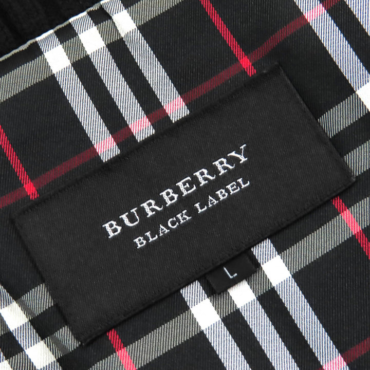 美品△BURBERRY BLACK LABEL バーバリーブラックレーベル 裏地チェック柄 ニット使い 中綿入り フーデッド ロング コート 黒 L 正規品
