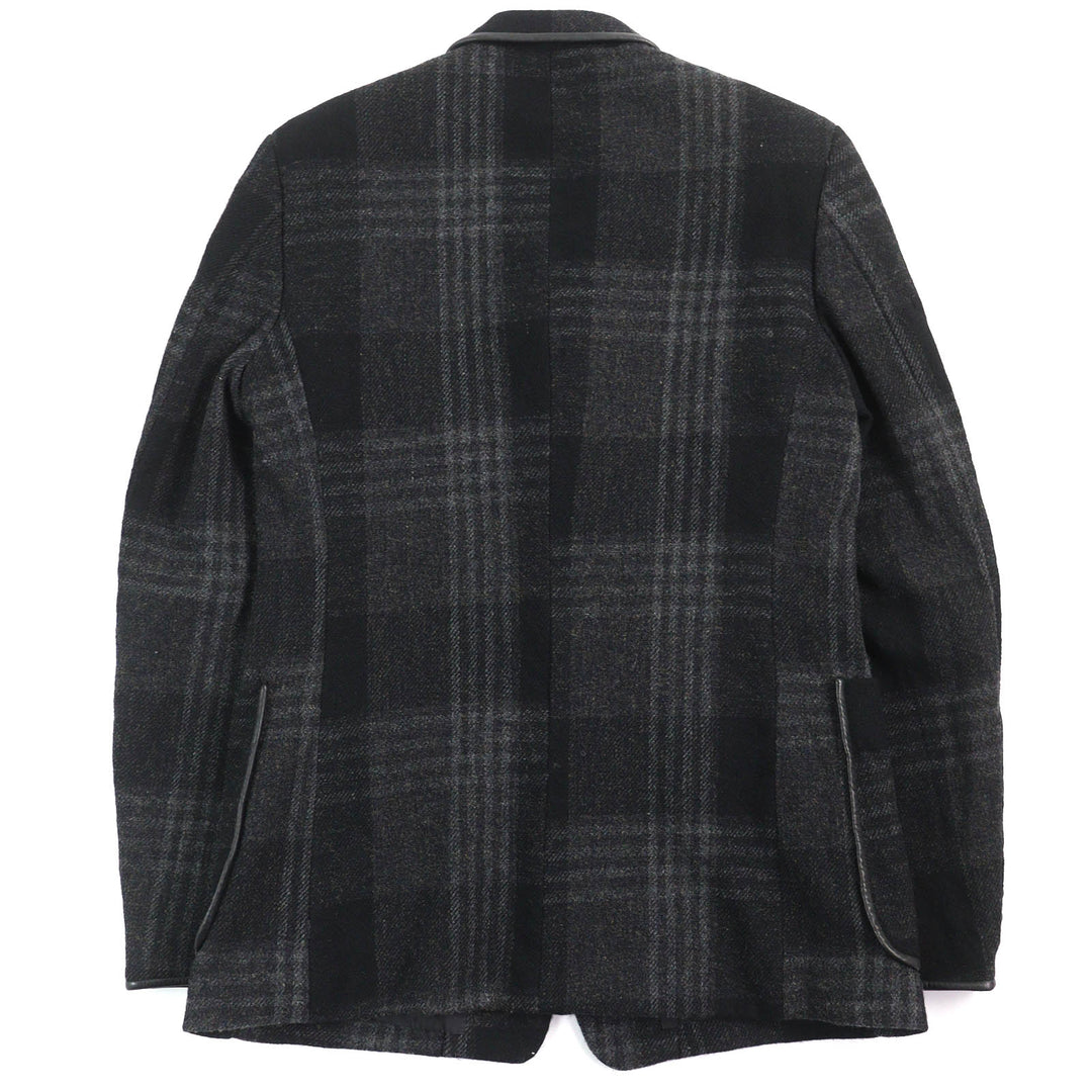 美品△Y’s for men ワイズフォーメン ヨウジヤマモト MO-J12-105 レザートリミング チェック柄 ツイード テーラードジャケット 3 正規品