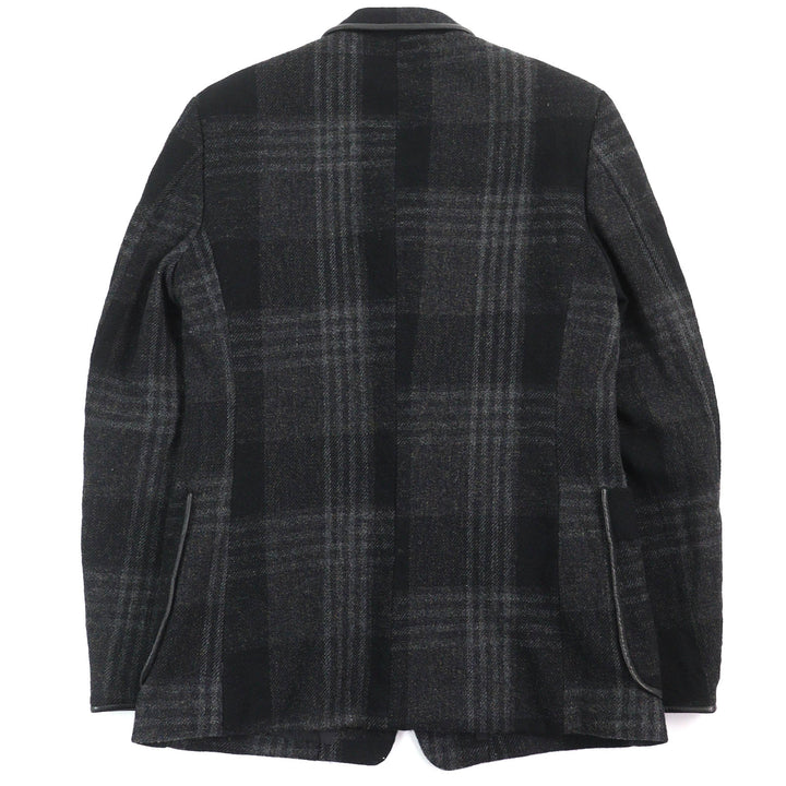 美品△Y’s for men ワイズフォーメン ヨウジヤマモト MO-J12-105 レザートリミング チェック柄 ツイード テーラードジャケット 3 正規品