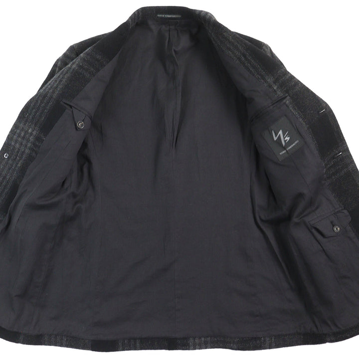 美品△Y’s for men ワイズフォーメン ヨウジヤマモト MO-J12-105 レザートリミング チェック柄 ツイード テーラードジャケット 3 正規品