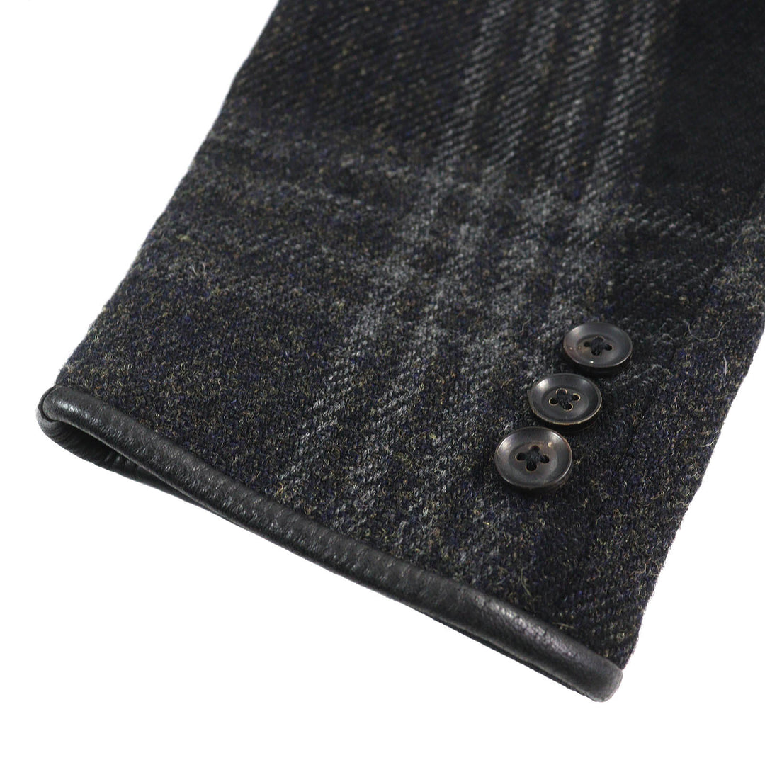 美品△Y’s for men ワイズフォーメン ヨウジヤマモト MO-J12-105 レザートリミング チェック柄 ツイード テーラードジャケット 3 正規品