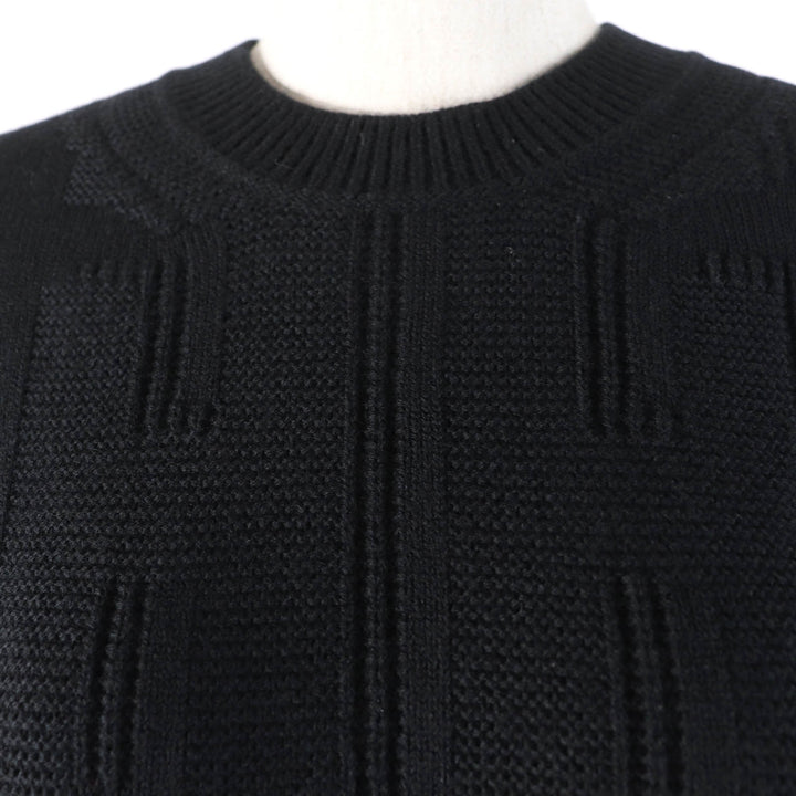 美品☆HERMES エルメス 20AW ウール100％ Hモチーフ 長袖 ニット トップス ブラック 38 イタリア製 正規品 レディース
