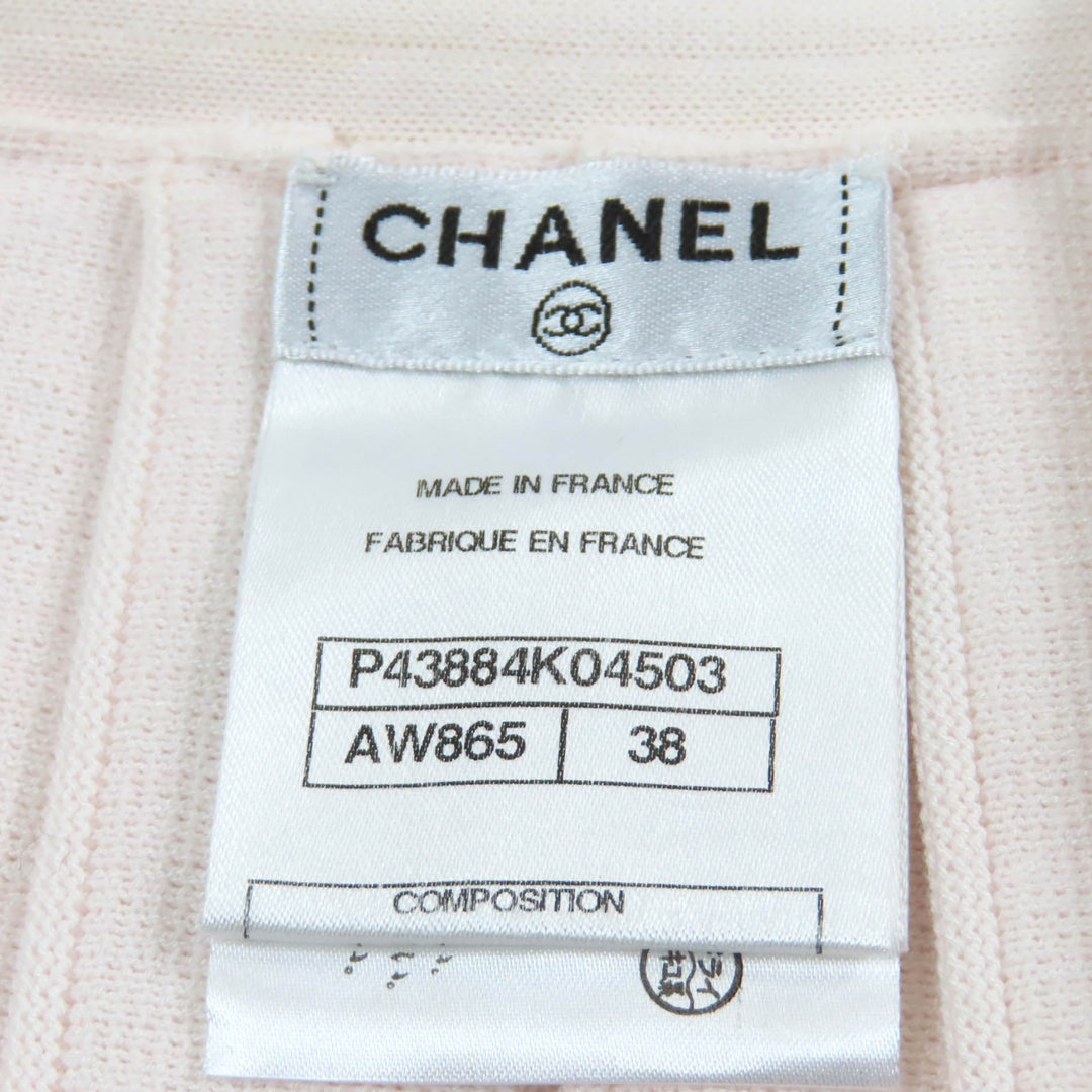 良品★CHANEL シャネル P43884 Fパールココマークボタン付 ニット プリーツスカート ラップスカート ベビーピンク 38 正規品 レディース
