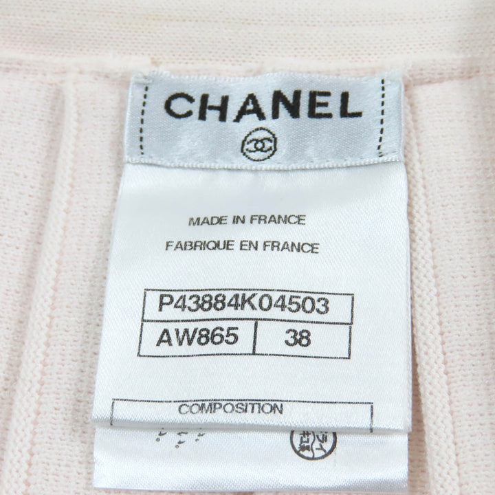 良品★CHANEL シャネル P43884 Fパールココマークボタン付 ニット プリーツスカート ラップスカート ベビーピンク 38 正規品 レディース