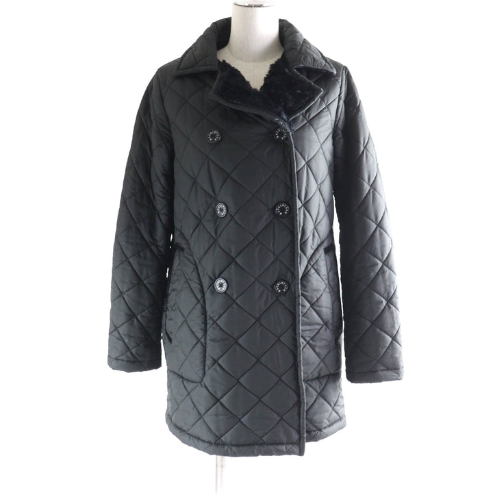 美品★Mackintosh マッキントッシュ ロゴボタン付 裏地ボア ダブルブレスト キルティングコート アウター ブラック 36 英国製 レディース