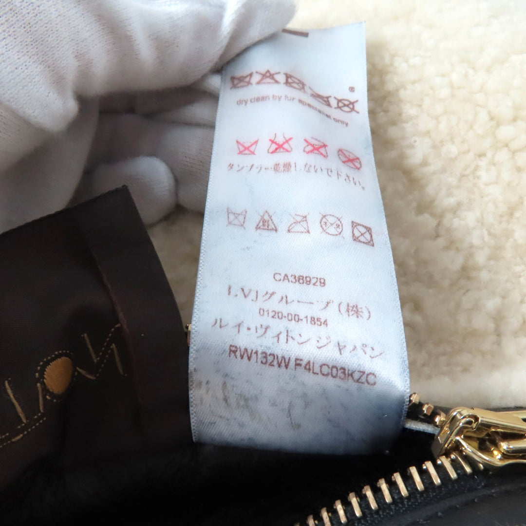 極美品★LOUIS VUITTON ルイヴィトン 羊革 リバーシブル ベルトデザイン ノーカラー ムートンコート ブラック/ホワイト 36 正規品