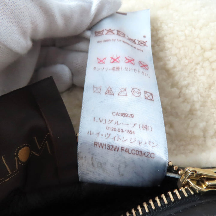 極美品★LOUIS VUITTON ルイヴィトン 羊革 リバーシブル ベルトデザイン ノーカラー ムートンコート ブラック/ホワイト 36 正規品