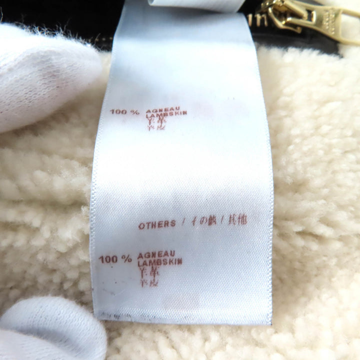 極美品★LOUIS VUITTON ルイヴィトン 羊革 リバーシブル ベルトデザイン ノーカラー ムートンコート ブラック/ホワイト 36 正規品