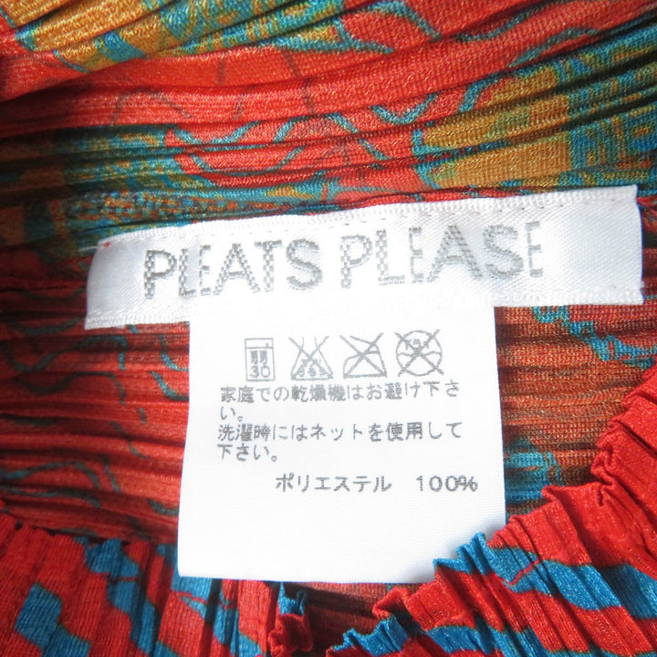 極美品☆PLEATS PLEASE プリーツプリーズ イッセイミヤケ PP33-JK801 アニマル柄 7分袖 カットソー オレンジ系 3 正規品 レディース
