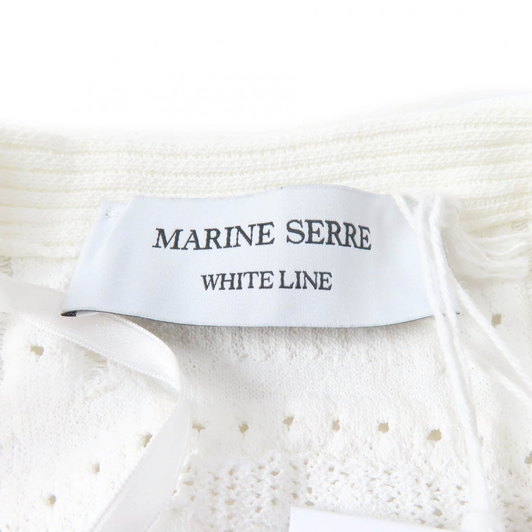 未使用品★Marine Serre WHITE LINE マリーンセルホワイトライン シェルボタン付 Vネック 長袖 超ロング丈 ニットワンピース ホワイト S