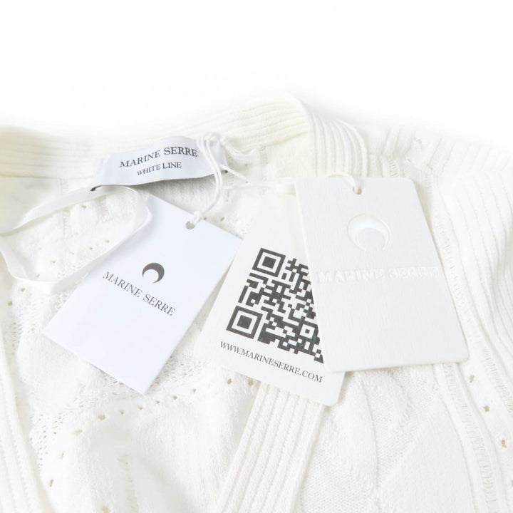 未使用品★Marine Serre WHITE LINE マリーンセルホワイトライン シェルボタン付 Vネック 長袖 超ロング丈 ニットワンピース ホワイト S