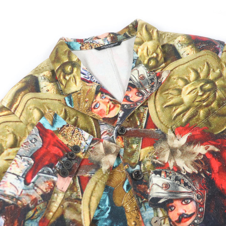 極美品□DOLCE&amp;GABBANA ドルチェ＆ガッバーナ リネン コットン 黒タグ 総柄 シングル アンコンジャケット マルチ 48 イタリア製　 正規品