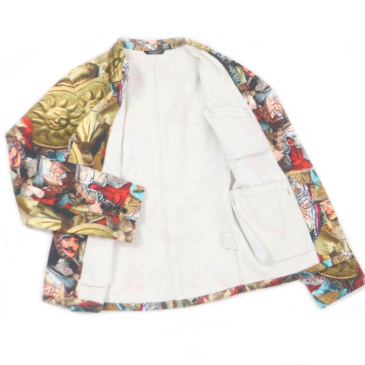 極美品□DOLCE&amp;GABBANA ドルチェ＆ガッバーナ リネン コットン 黒タグ 総柄 シングル アンコンジャケット マルチ 48 イタリア製　 正規品