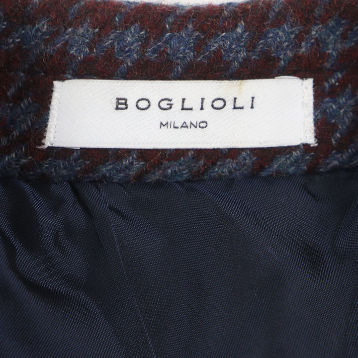 極美品▼BOGLIOLI ボリオリ C3401P ウール100% 千鳥格子 シングル チェスターコート ボルドー ネイビー 48 イタリア製 正規品 メンズ