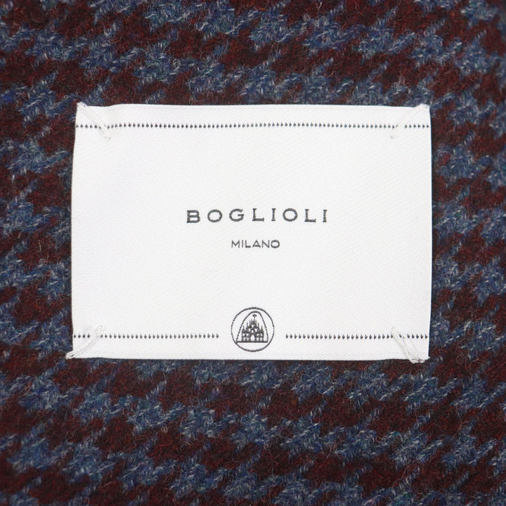極美品▼BOGLIOLI ボリオリ C3401P ウール100% 千鳥格子 シングル チェスターコート ボルドー ネイビー 48 イタリア製 正規品 メンズ