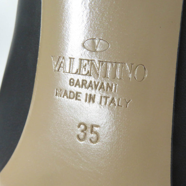 美品☆Valentino Garavani ヴァレンティノガラヴァーニ ロックスタッズ アンクルストラップ パンプス レザー ブーティ 黒 35 レディース